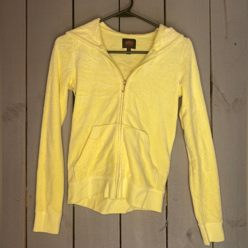 Juicy Couture Velvet Tracksuit Jacket US Youth 14 Yellow Floral - Picture 2 of 7